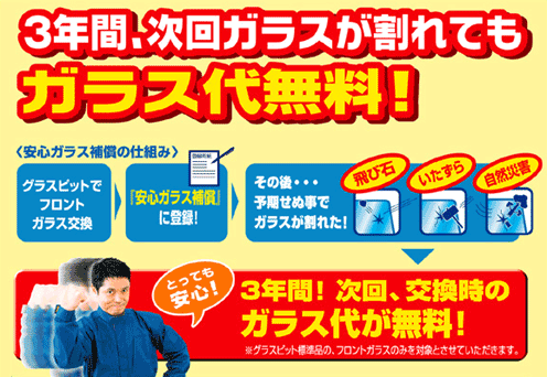 3年間、次回ガラスが割れてもガラス代無料!